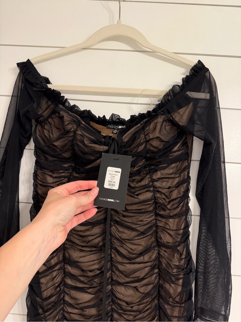 Fashion Nova Black Sheer Ruched Mini Dress